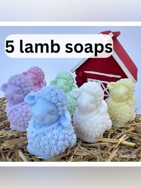 5 Adorable Soaps handmade lamb or sheep soap. Cute useful party favours/gifts